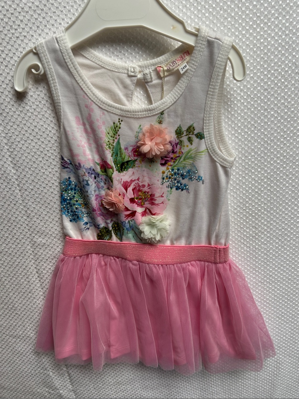 Floral Embellished Pink Tulle Dress by Baby Sara. Size 24 months.Fully lined NWT
